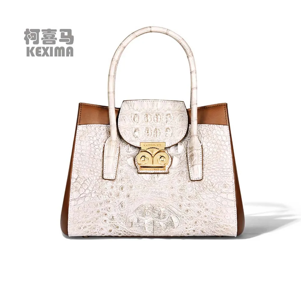 KEXIMA gete 2022 new New crocodile skin handbag for lady Himalayan white tote bag  buckle sheep skin inside women crocodile hag