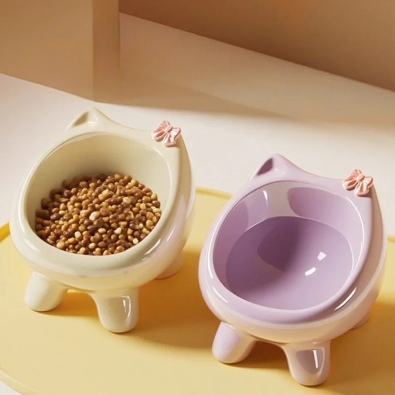 Pet tableware ceramic Pet supplies water bowl neck protector diagonal mouth food pet supplies bowl cat food bowl cat basin cute