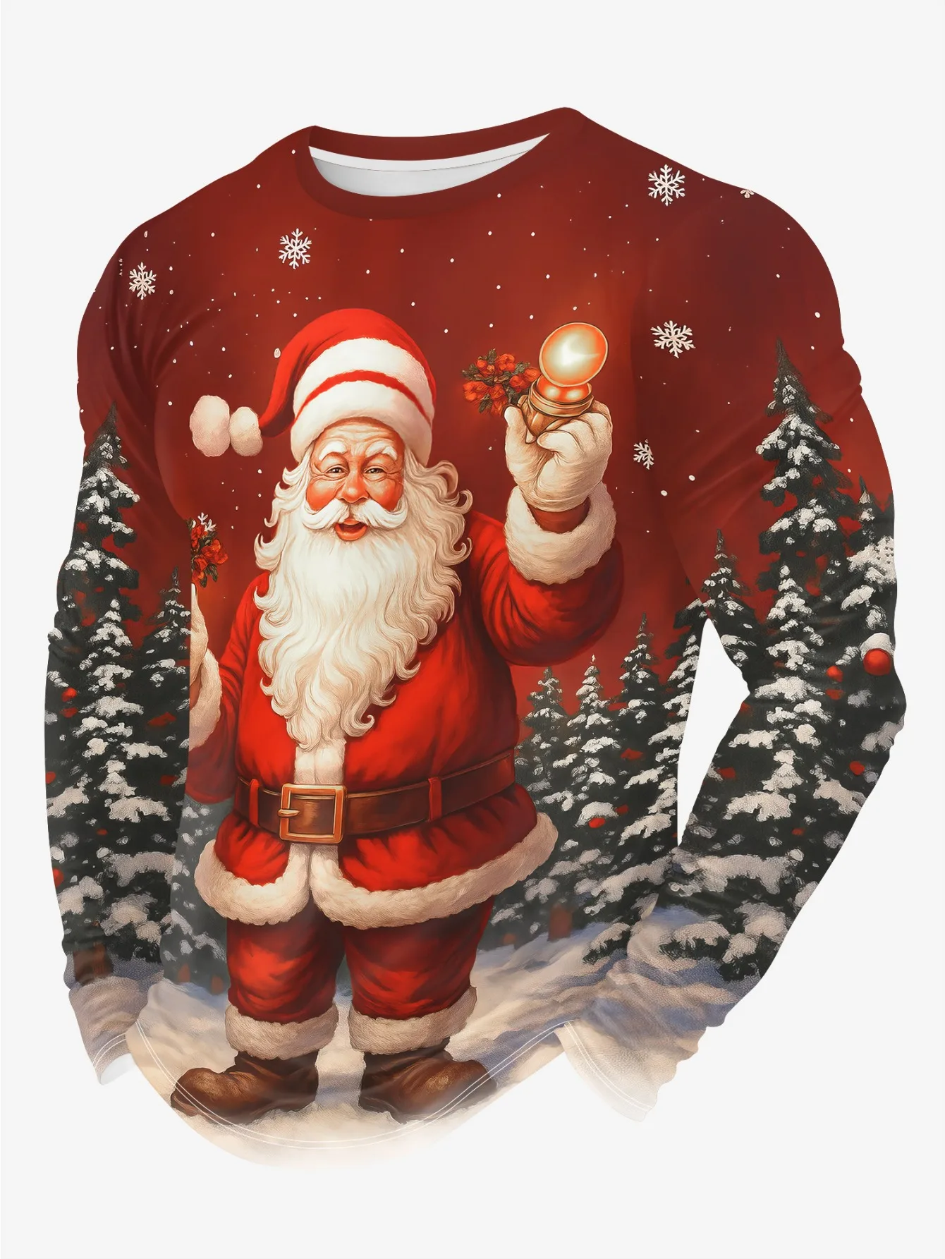 

Christmas Theme Men's 3D Santa Claus Printed Round Neck Long Sleeve T-shirt Casual Long Sleeve Top Party Loose Men's Top