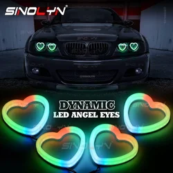 LED RGB Angel Eyes Heart-Shaped DRL Switchback Signal Lights Rings Chasing Sequential Flowing Bluetooth -compatible Wireless
