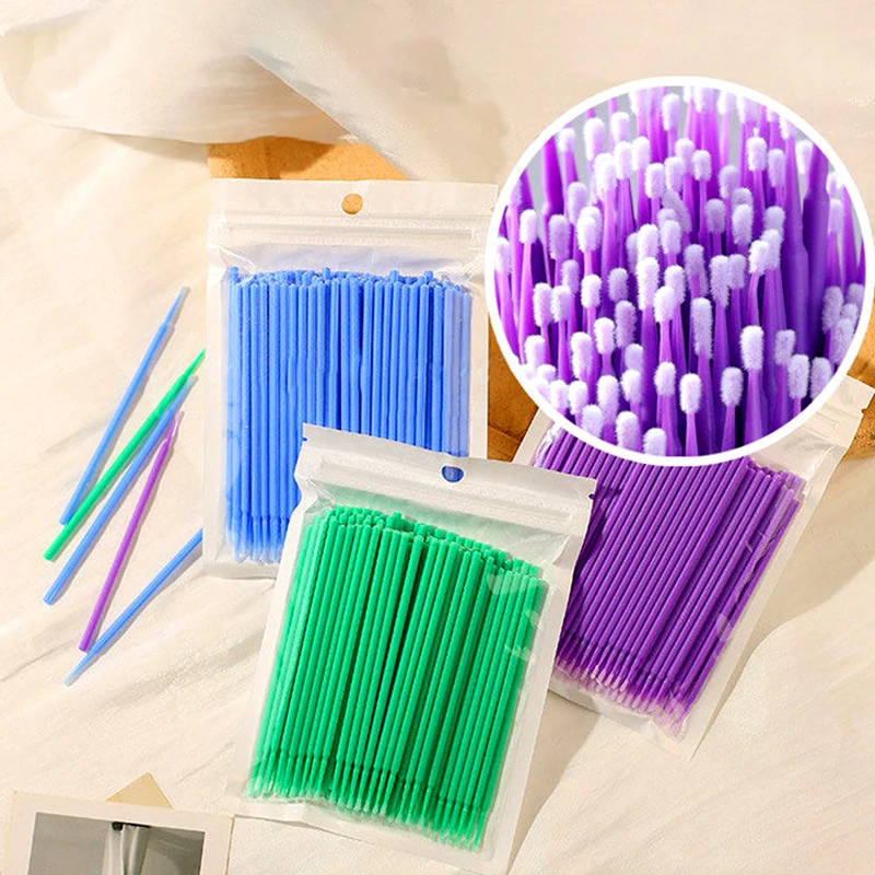 100pcs Color Disposable Nano Cotton Swab Superfine Multifunctional Nano Cleaning Rod Eyeliner Eyelash Glue Brushes Makeup Tool