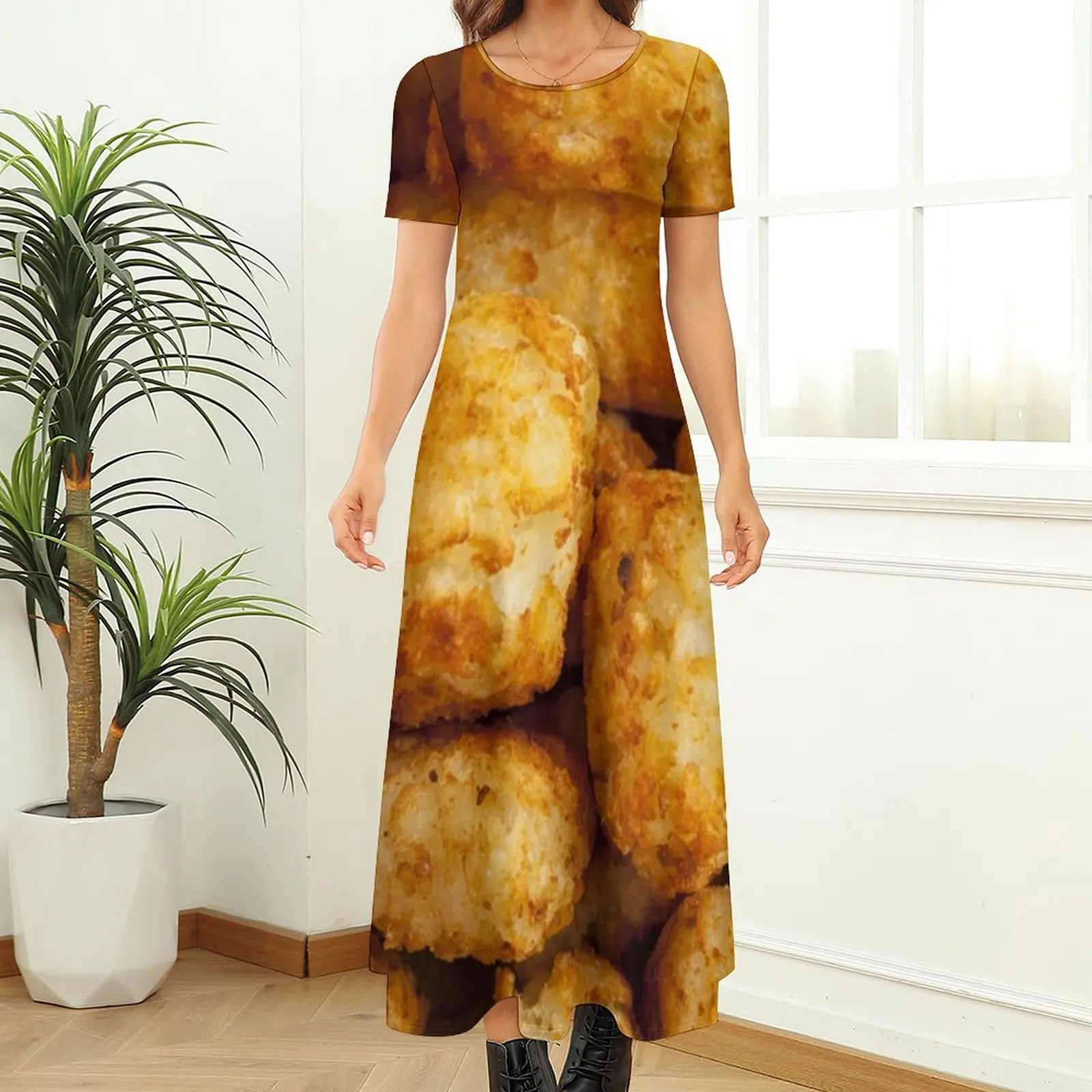 Robe de Soirée à Manches Courtes et Col Rond pour Femme