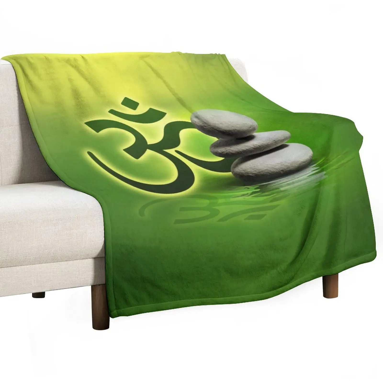 

OM symbol with zen stones on gentle green Throw Blanket Soft Plush Plaid Loose manga Blankets