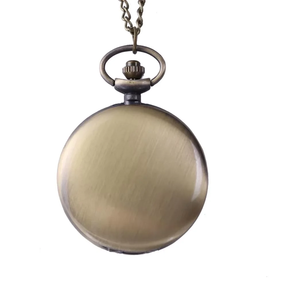 8087Smooth And Bright Fashion Retro Two-faced Pocket Watch bronze Pocket Watch With Necklace Pocket watch