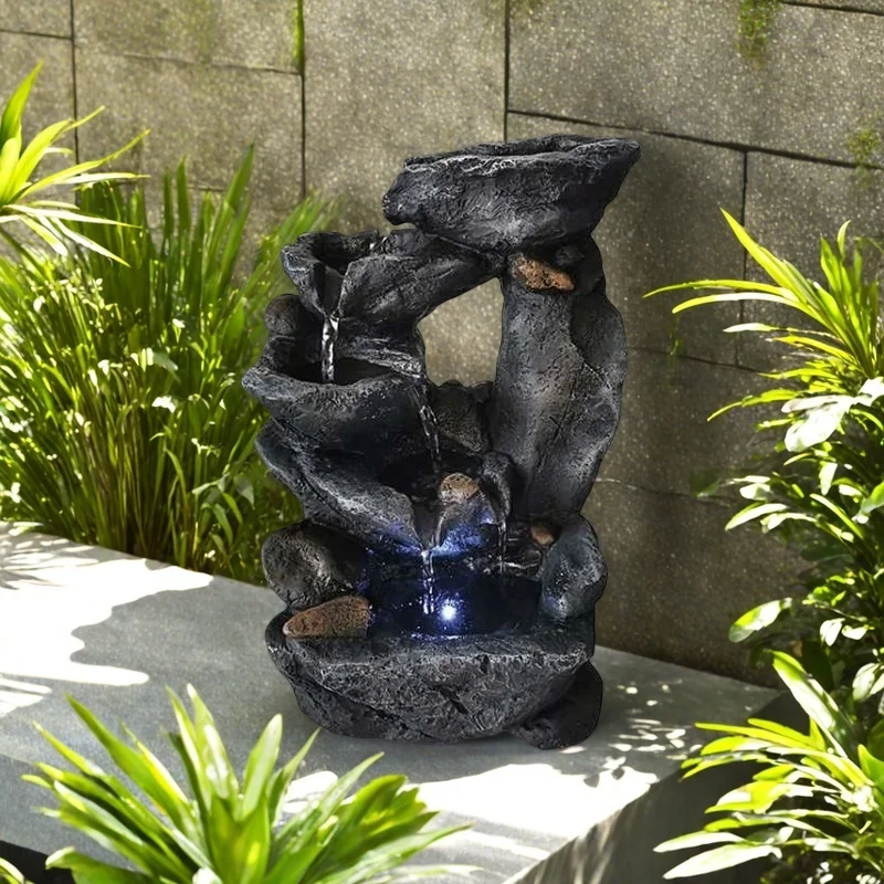 ديكور نافورة غرفة المعيشة، كرة حوض السمك فنغ شوي مع حامل تلفزيون جبلي لتزيين كهدية الثروة #5