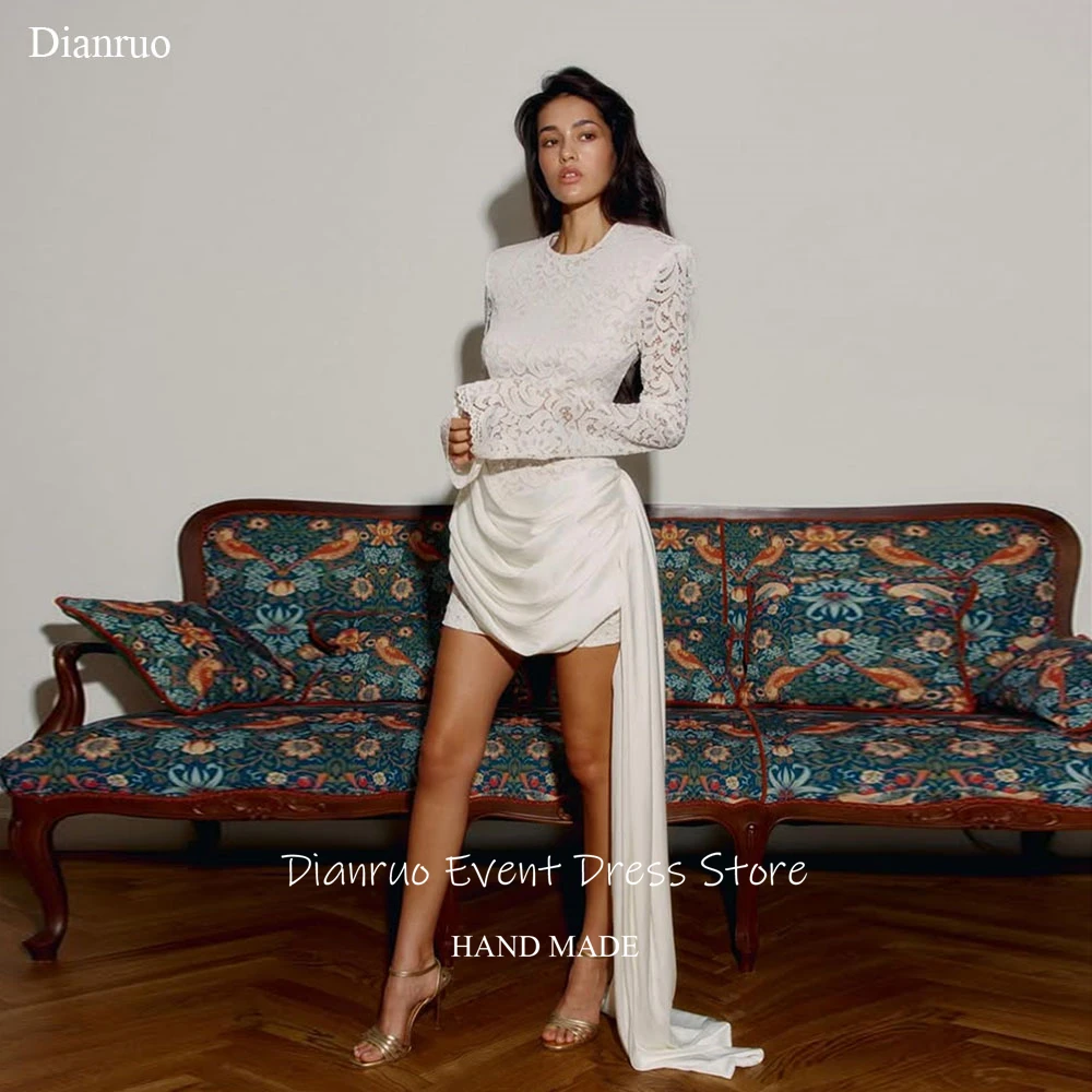 

Dianruo Lace Asymmetrical Hem Prom Dresses Appliques Vestido De Festa Elegante Feminino Luxo Mini Robes De Cocktail Customized