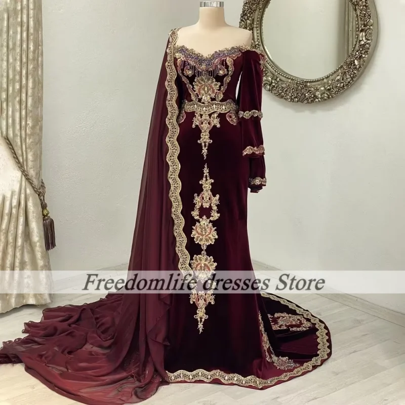 Exquisite Abendkleider für Damen, schulterfrei, Meerjungfrauen-Stil, mit Diamanten und Perlen besetzt, luxuriöse Samtkleider, Ballkleider, Party-Outfits, individuell anpassbar