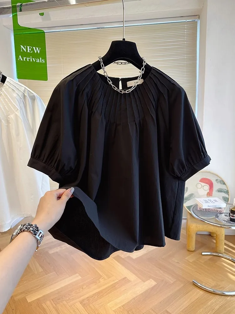 Women Blue Chic Puff Sleeve Blouse Sexy Off Shoulder O-neck Solid Color Puff Sleeve Loose Tops Shirt