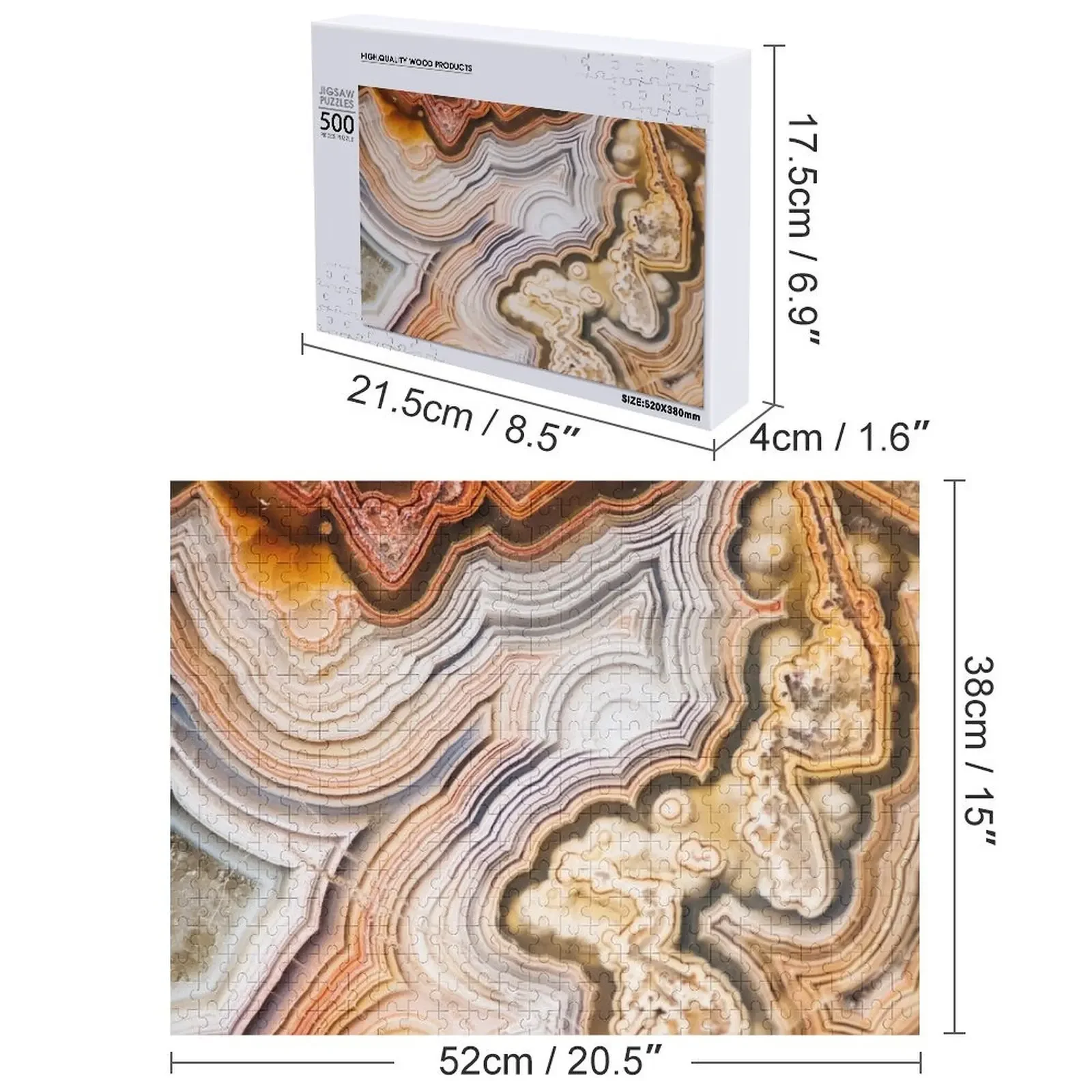 Puzzle z agatu geologicznego, personalizowany drewniany prezent, drewniane pudełka, puzzle