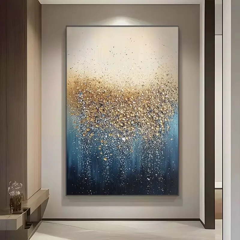 

High-Quality Abstract Gold Foil Art Handmade Oil Painting,Modern Hanging Picture For Home Custom Acrylic Unframed Picture, Hotel