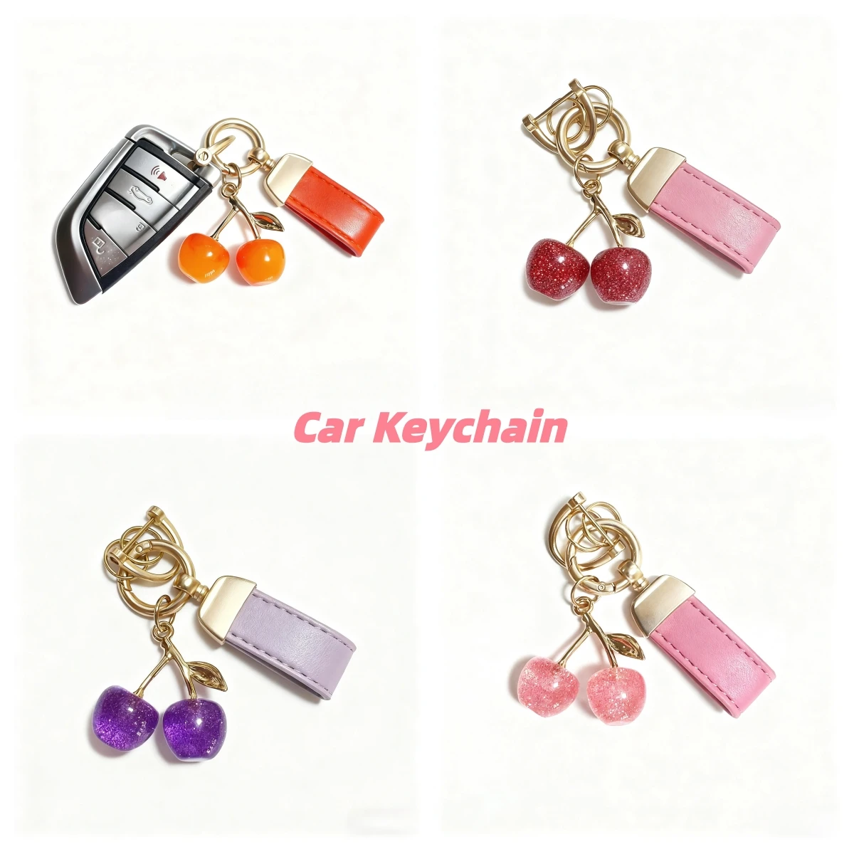 Fashionable Cute Cherry-shaped Universal Car Keychain Leather Women Fashion Key Accessory for Mother's Day Gift