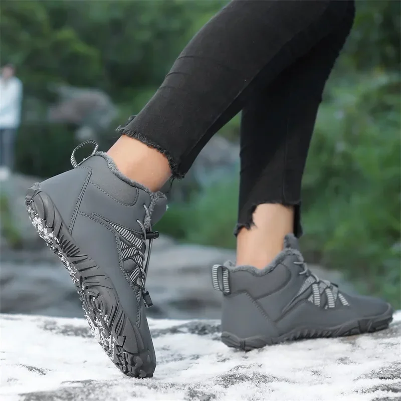 Men Non-slip Hiking Shose BareFoot Boots Winter Waterproof Snow Boots Outdoor Walking Shoe Warm Fur Ankle Leisure