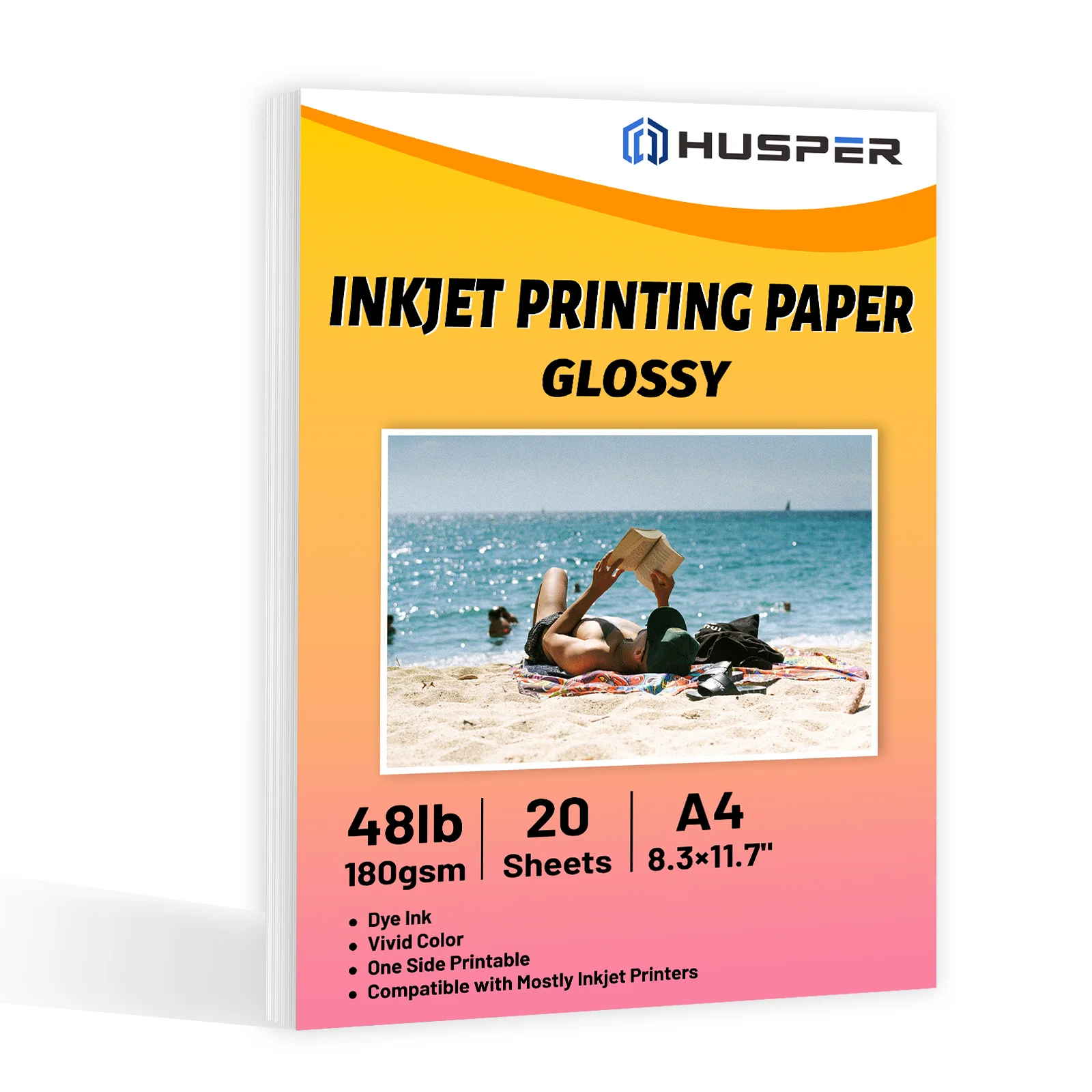 20 Sheets Glossy Inkjet Photo Paper, A4 Size (8.3×11.7 Inch),180Gsm, Quick Drying, Vivid Colors, Compatible with Inkjet Printers