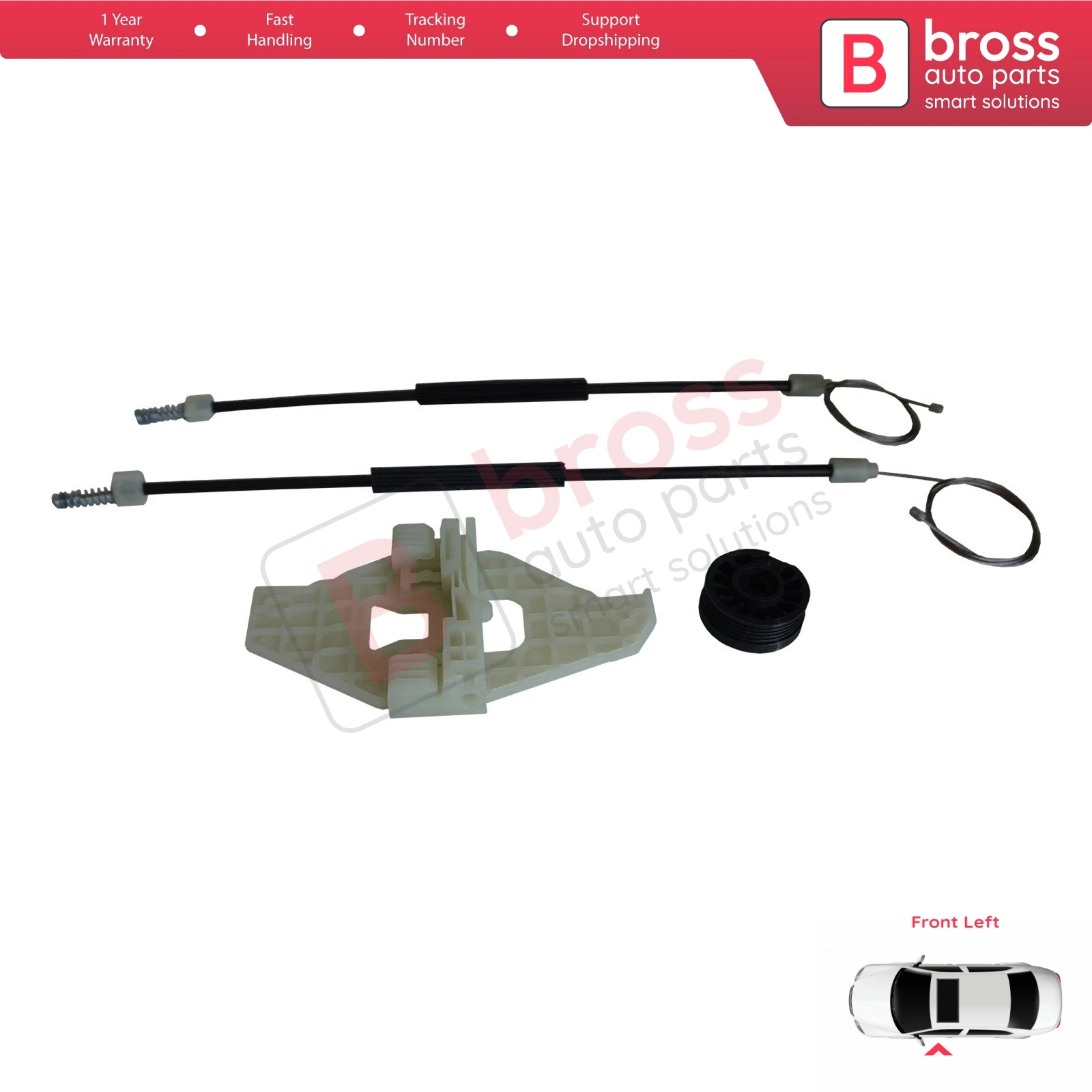 Bross BWR5277 Power Window Regulator Repair Set Front Left Door 9674412480, 9674413480 for Citroen C-Elysee Peugeot 301