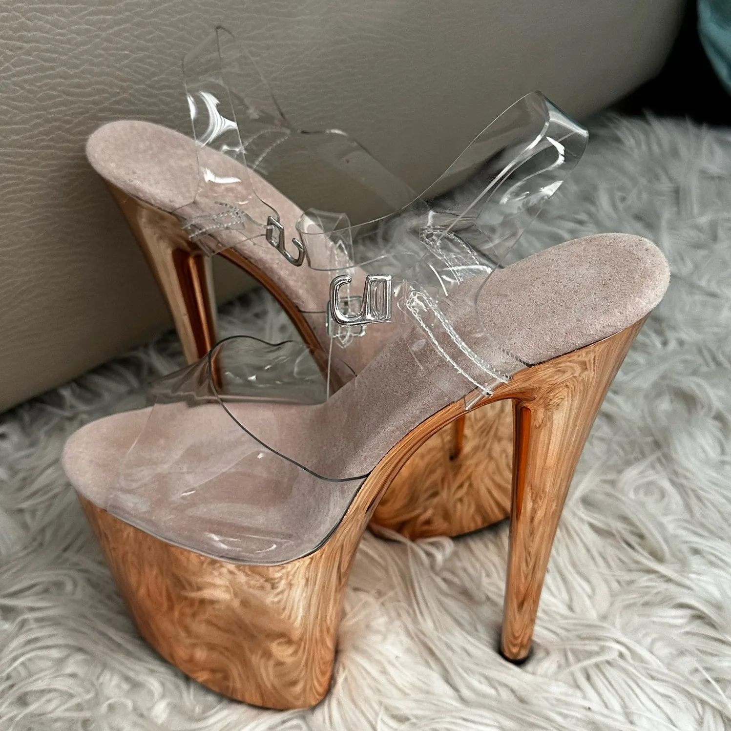 8 inch, high heel sandals, transparent upper, 20cm electroplated stiletto heels, pole dancing sandals for fashion models