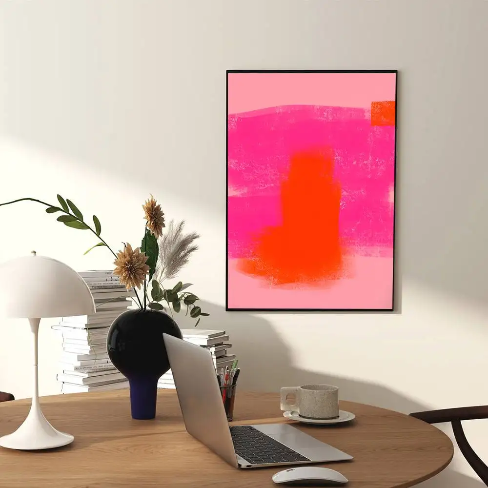 Heißes Orange und Neonrosa – Farbblock-Kunst-Poster, selbstklebende Wandkunst, Dekorationen, Raumdekoration, HD, rahmenlos