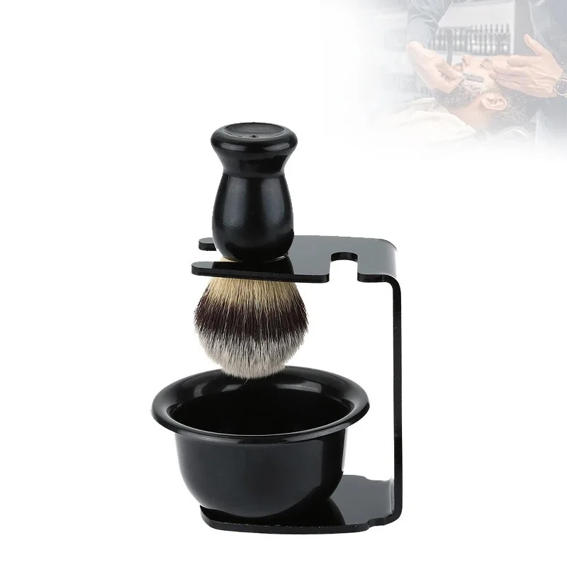 Shaving Brush and Bowl with Acrylic Stand Holder Black Men Facial Shave Beard Cleaning Grooming Kit 1 Set Barber Tools