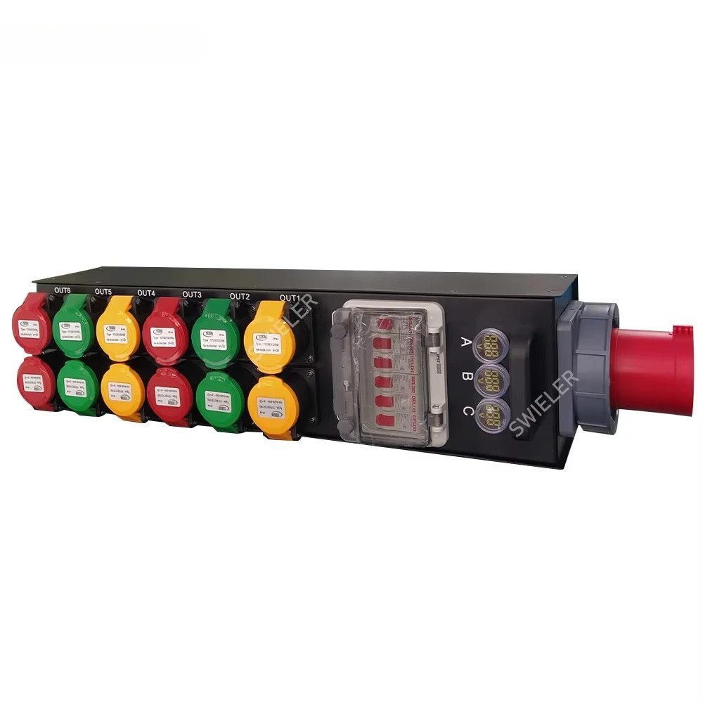 

112 channel portable distribution box equipment waterproof 12 socket three-phase 5-pin 63A input CEE power distributor