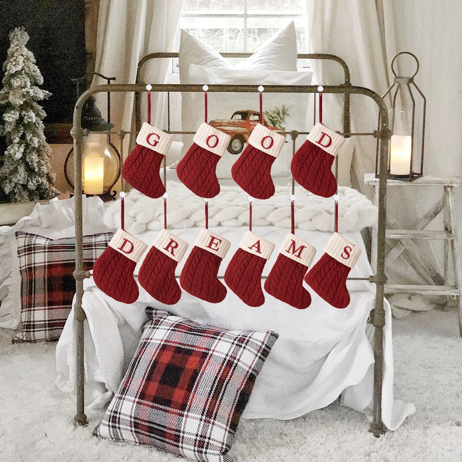 جديد لطيف رسالة عيد الميلاد تخزين الإبداع شجرة عيد الميلاد قلادة عيد الميلاد الرياح الحياكة الصوف جوارب متماسكة الديكور الدعامة #4