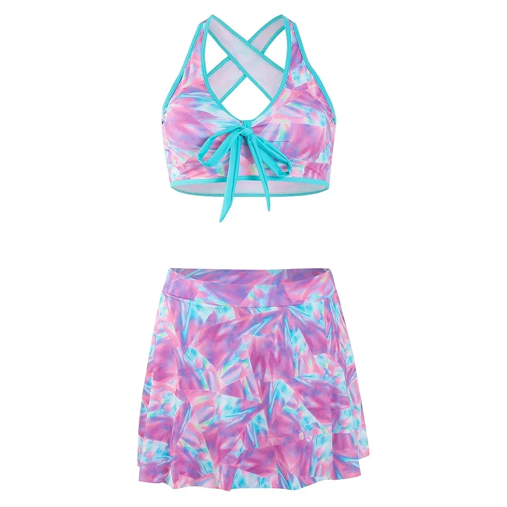 أزياء مريحة بحر الصيف ملابس السباحة النسائية شنقا الرقبة مثير ملابس السيدات قطعتين Tankini تنورة قصيرة S-5XL