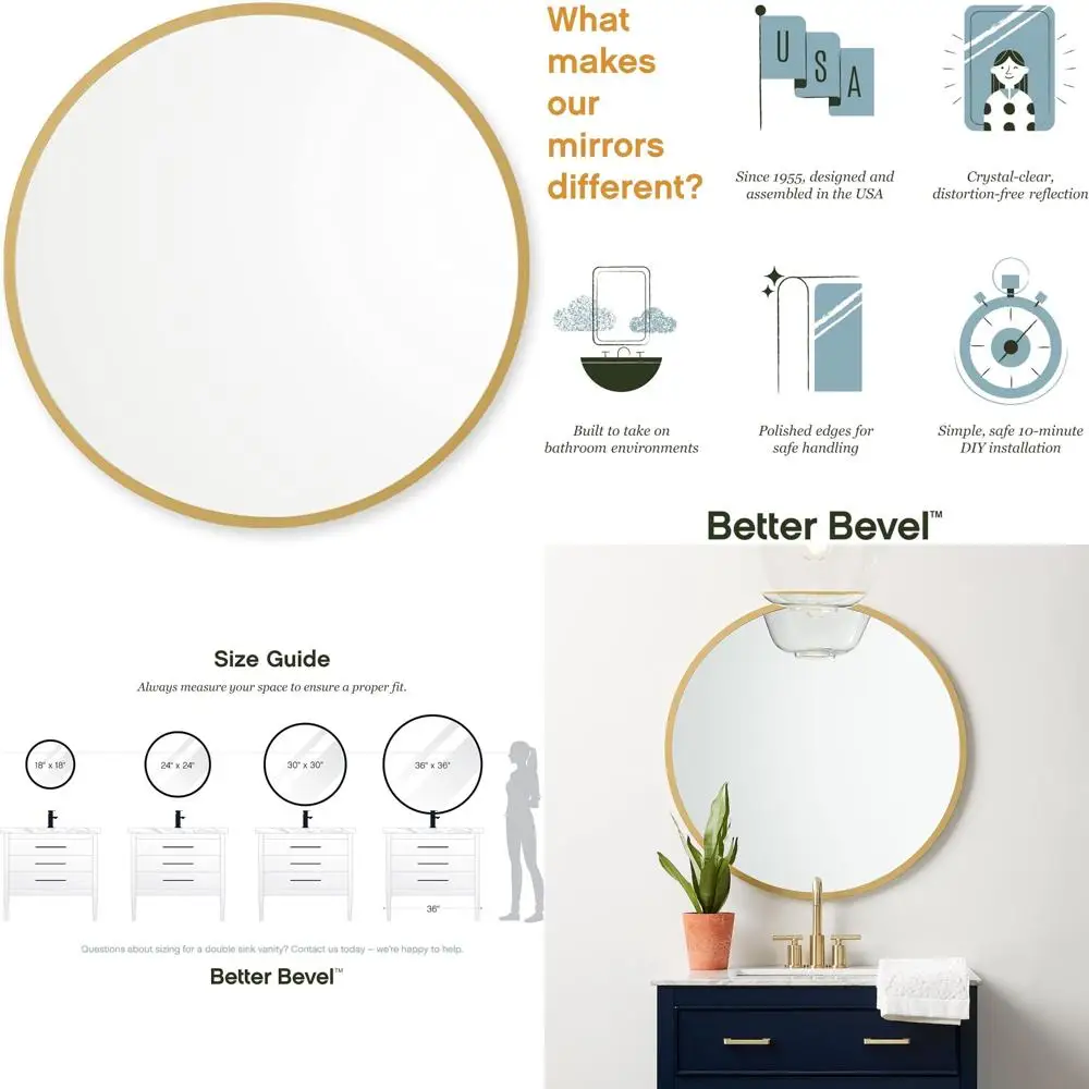 

Круглое матовое золотое зеркало для ванной комнаты в резиновой рамке, настенное зеркало диаметром 30 дюймов для современного декора интерьера