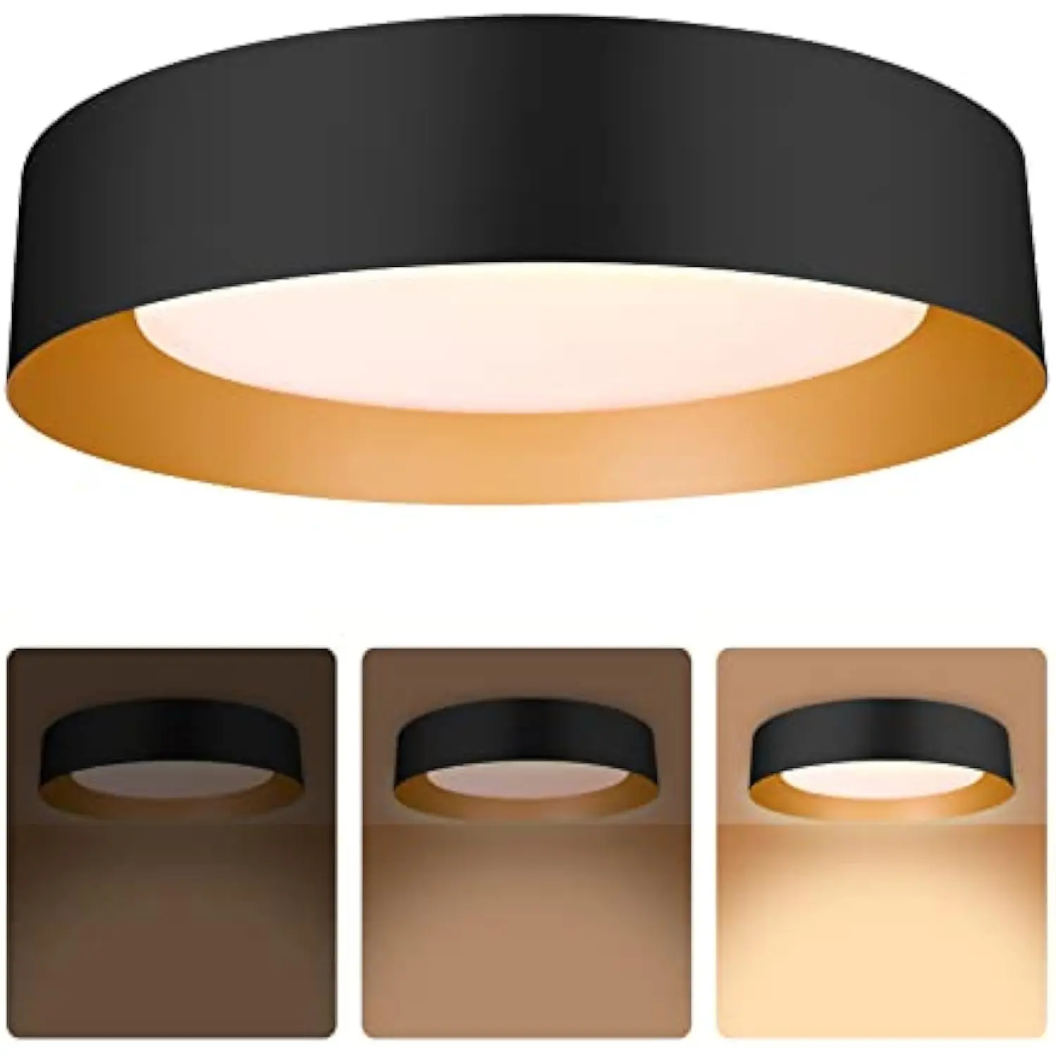 

16.5 Inch Led Ceiling Light Fixture, Dimmable Flush Mount Ceiling Light Matte Black with Gold Inside, 3000K/Warm White/30W, Moder