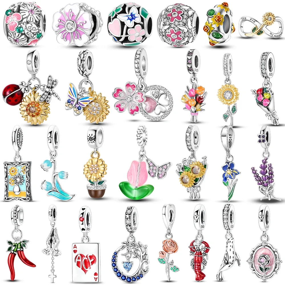 925 الفضة زهرة سحر عباد الشمس توليب المعلقات صالح الأصلي عموم سوار صنع المجوهرات Baeds