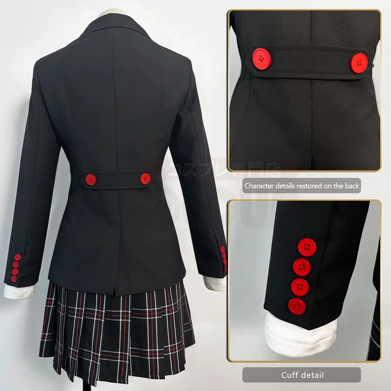 HOLOUN P5 juego Kasumi Yoshizawa Cosplay disfraz peluca uniforme escolar bordado insignia escolar traje a cuadros JK falda camisa Rosa Net