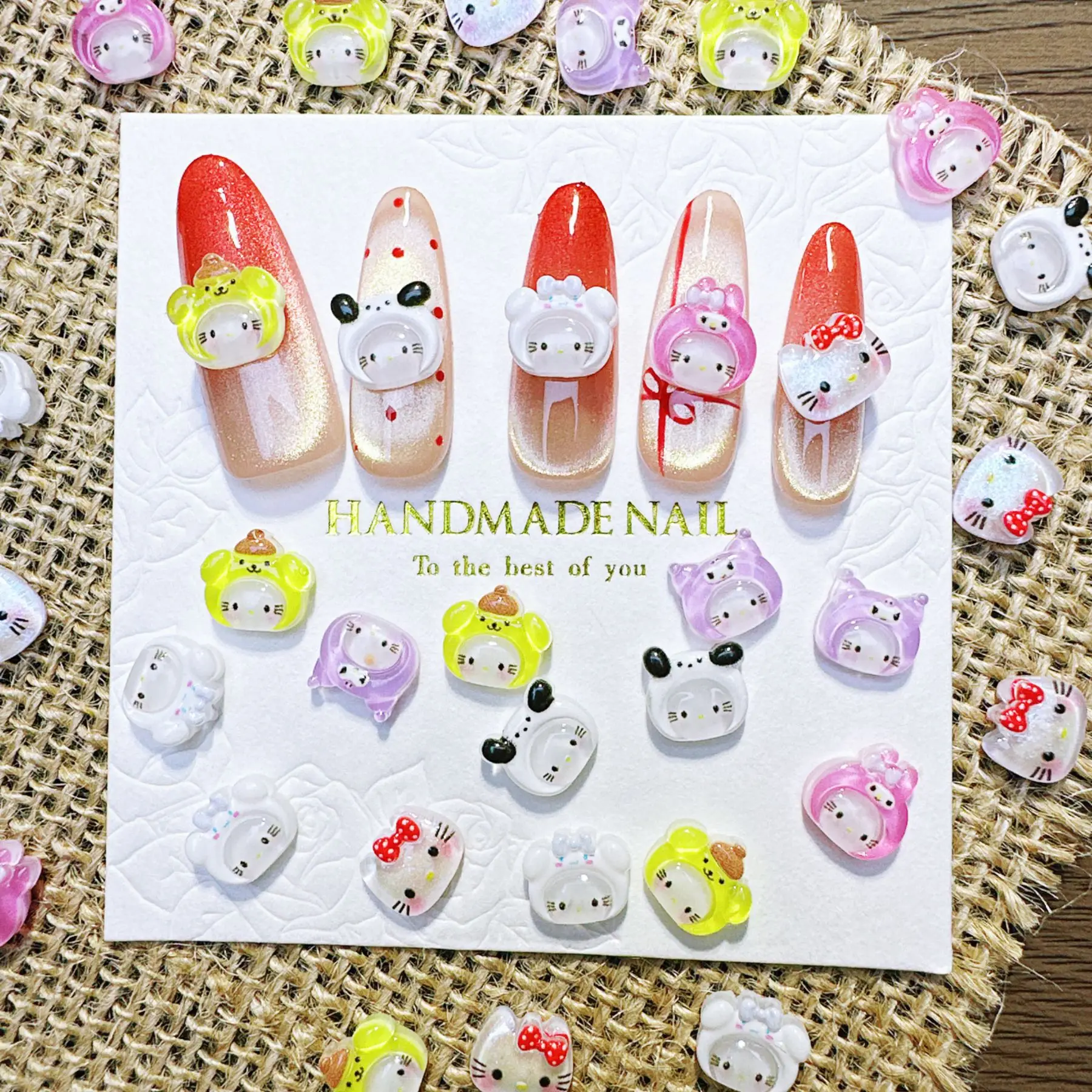 Paquete de 100 Piezas de Adornos de Uñas Icy Hat KT Kitty - Lindos Adornos de Resina 3D para Uñas, Decoración de Uñas Kawaii para Manicuras Dulces