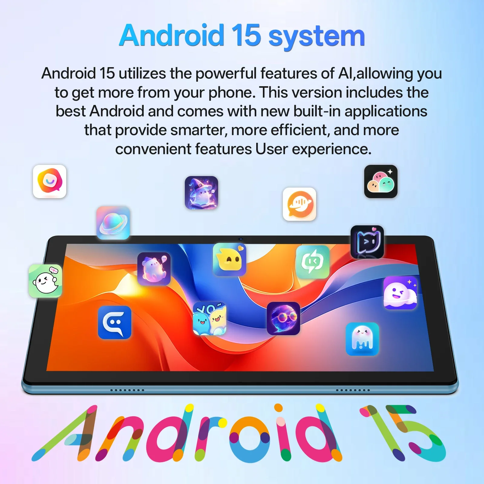 Tablet PC de 10 polegadas, sistema Android 15, processador quad-core, 12 (3+9) GB + 64 GB de armazenamento, expansível até 1 TB, suporta WiFi 6,