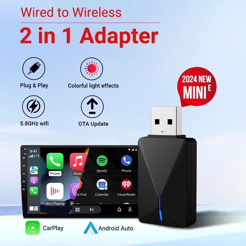 Mini Carplay Box 2in1 Mini Adapter Plug&Play Dongle Wired to Wireless Carplay&Android Auto AI Box Auto Connect Suit For 99% Car