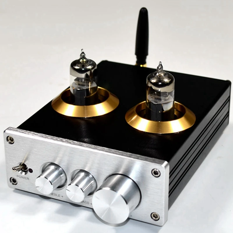 2X буфер Hifi 6J5 Bluetooth 4,2 ламповый предусилитель усилитель Стерео предусилитель с настройкой тона высоких басов (серебристый)