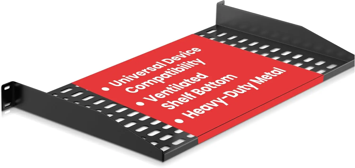 

1U Server Rack Shelf Mount Tray for 19-Inch Equipment, Vented Steel Platform for Network, IT & AV Gear – Model PLRSTN14U