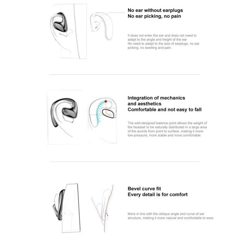 Wireless Bone Conduction Earphone Hifi Stereo Noise Cancellation Digital Display Bluetooth 5.1 Rechargeable Sports Ear Hook
