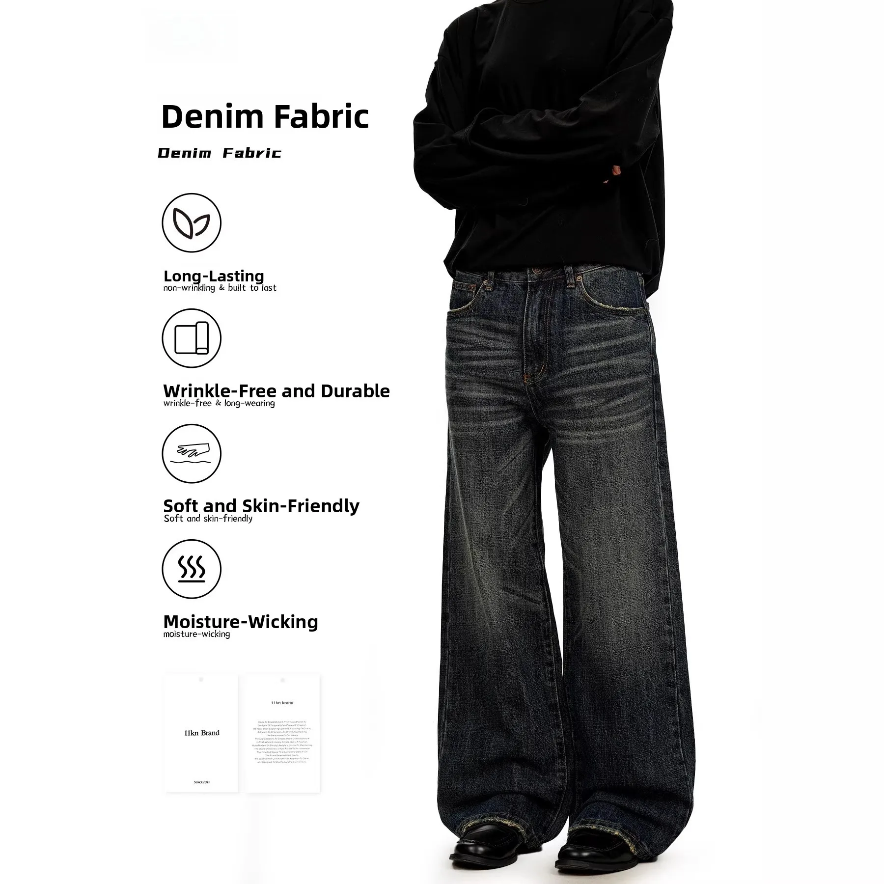 

American Sle Vintage Deep Blue Jeans Waed out Straight Leg Slimming Floor-Length Pants for Men And Women