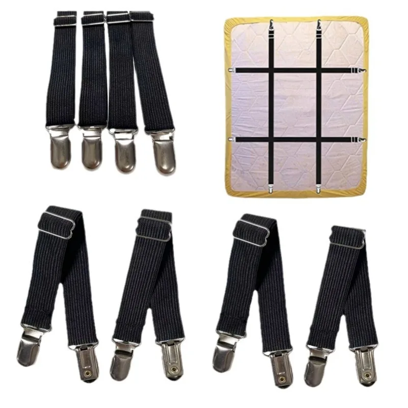4pc for Bed Sheet Fasteners Straps Elastic Mattress Cover Corner Holder Adjustable Clip Grippers Suspender Cord Hook Loop Clasps