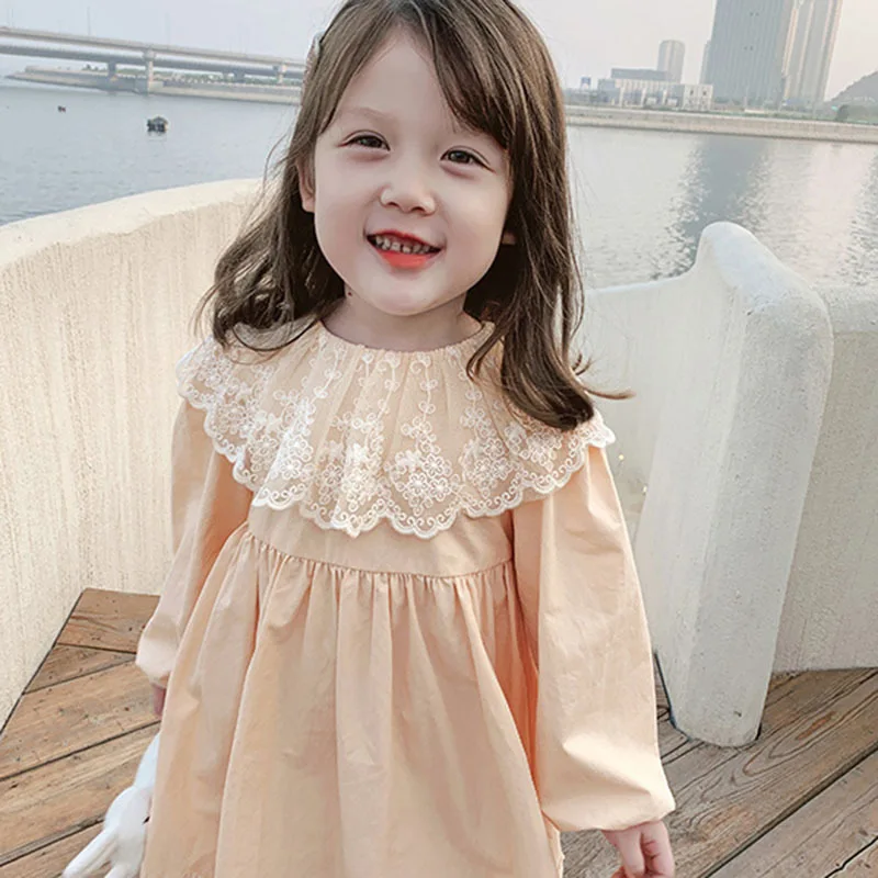 2024Autumn Long Sleeve Girl Princess Dress New Children Korean Style Western Style Lace Dress