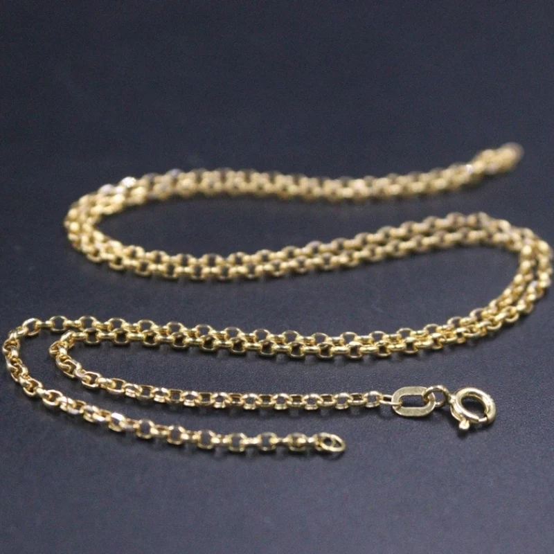 

AU750 Pure 18K Yellow Gold Chain Men Women 2mm Cable Rolo Link Necklace 2.4g /19.7inch