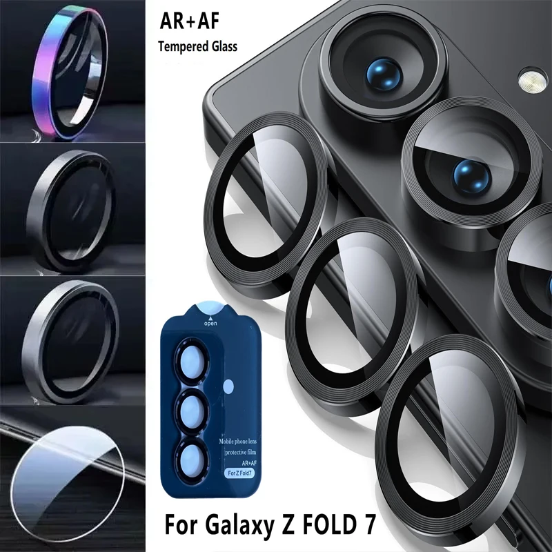 for Samsung Galaxy Z Fold7 Fold6 Lens Protector Colorful Metal Ring AR AF Tempered Glass Camera Capwith Location Board Hard Film