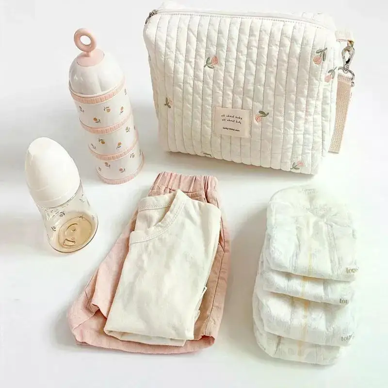 Portable Stroller Nappy Bag Quilted Baby Diaper Caddy Organizer Embroidered Mommy Bags Babies Accessories Changing Bag Storage