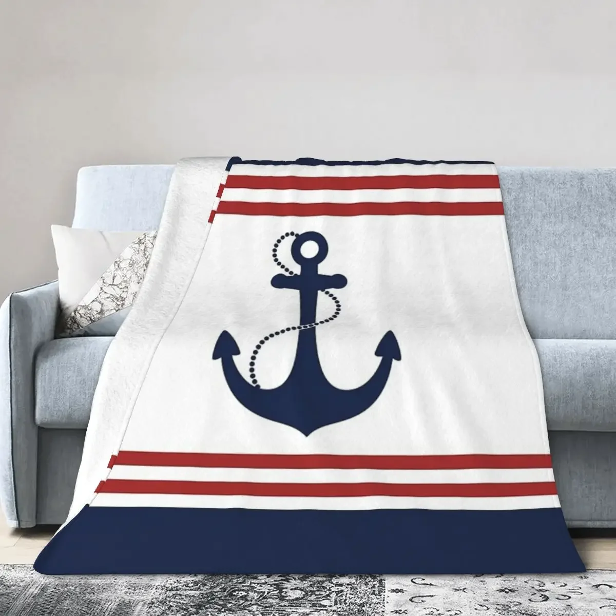 

Flannel Throw Blanket Nautical Anchor Blankets Soft Bedspread Warm Plush Blanket for Bed Living room Picnic Travel Home Sofa