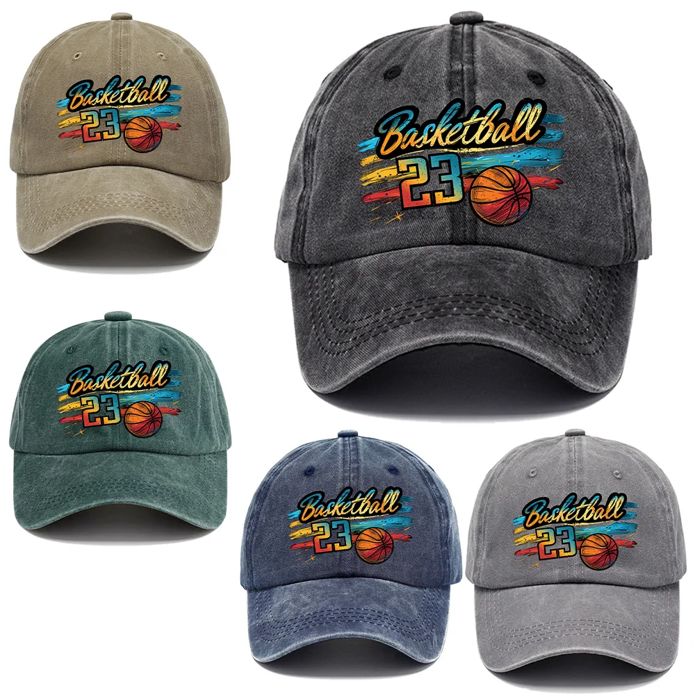 Basketball-shaped printed craft cap, simple washed cotton casual cap, unisex baseball cap