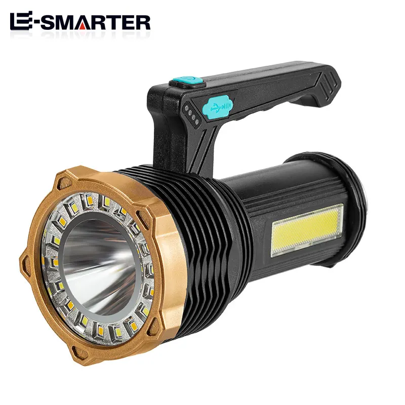 LED Portable Handheld Flashlight Super Bright USB Rechargeable Torch Lantern Waterproof Outdoor Camping Work Lamp with Sidelight