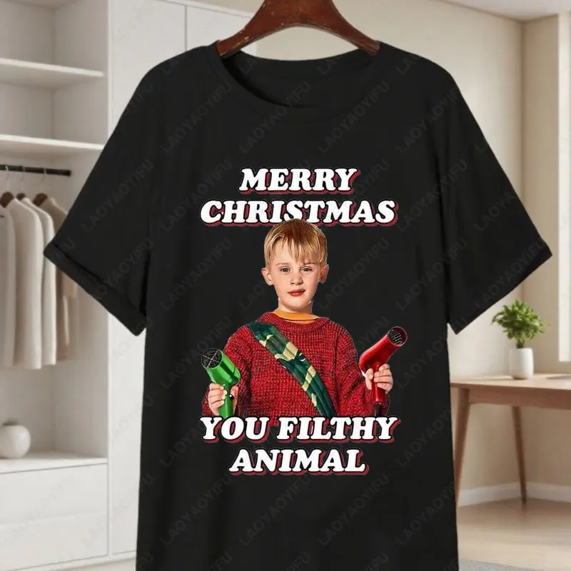 

Home Alone Movie Cotton Men's T-Shirt Funny Kevin McCallister & Gang Facepalm Print Tees Christmas Short Sleeve Casual Shirts