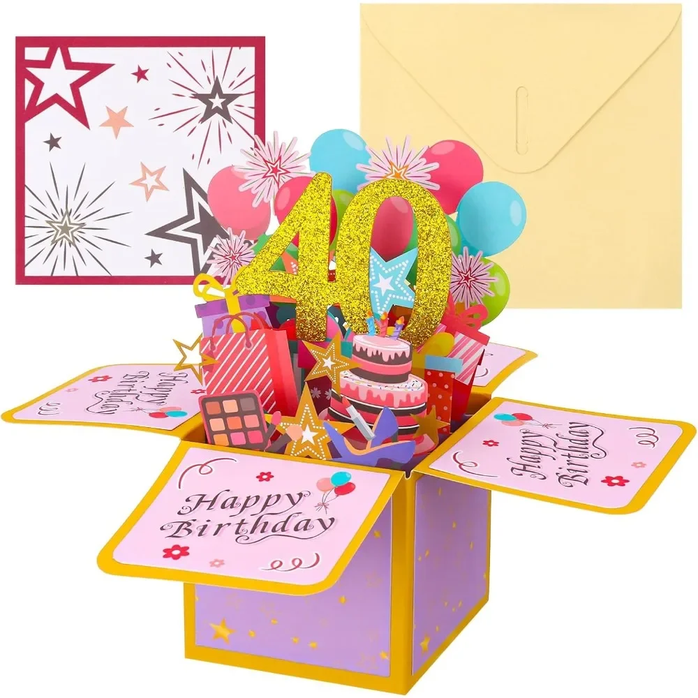 Alles Gute zum Geburtstag Grußkarte mit Umschlag 3D-Geschenkbox 18/30/40/50/60 Jahre alt Geburtstagswünsche Nachrichtenkarte Partygeschenk