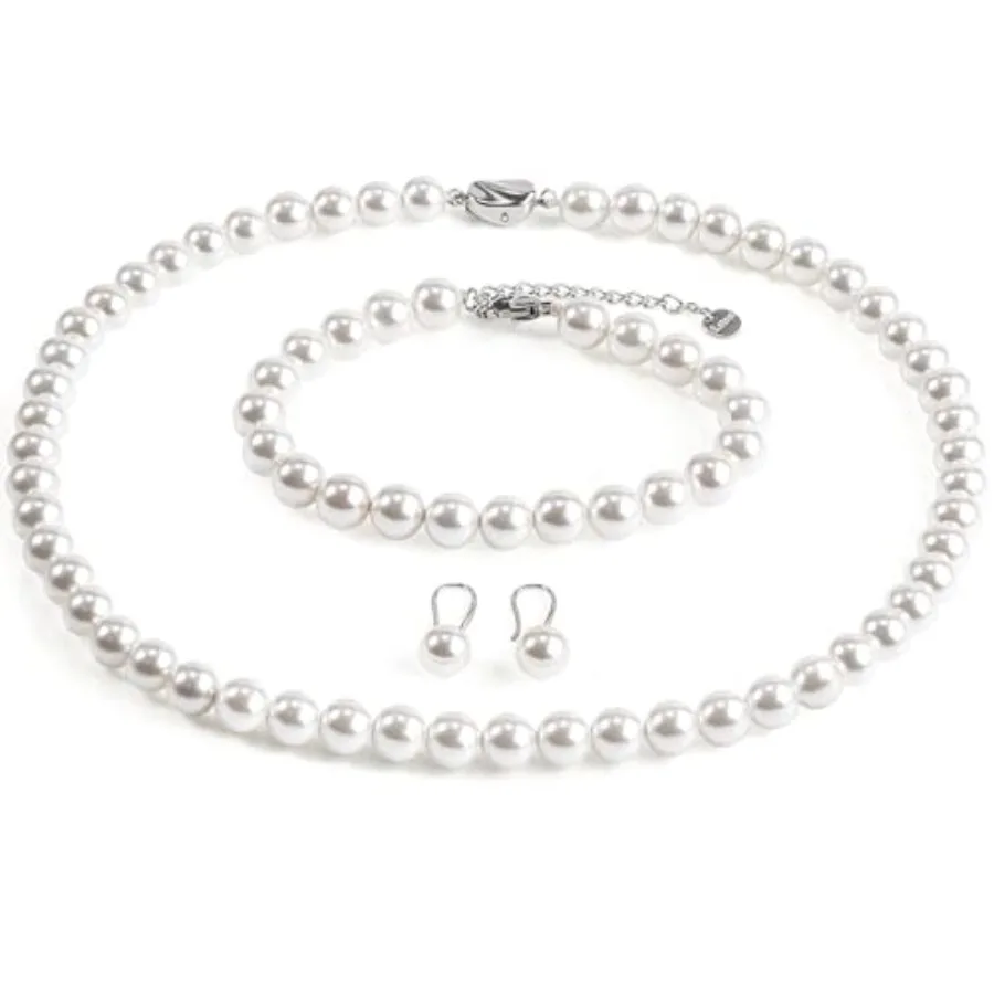 

AOOVOO Pearl Necklace Set for Women, 8mm Round Shell Pearl Includes Stunning Bracelet and Dangle Earrings 3 Pcs Jewelry, Birthd