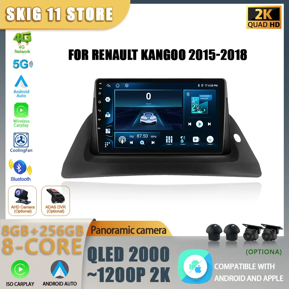 For Renault Kangoo 2015-2018 Android Car Radio Multimedia Navigation Wireless Carplay 5G WIFI Stereo System 4G GPS Touch Screen