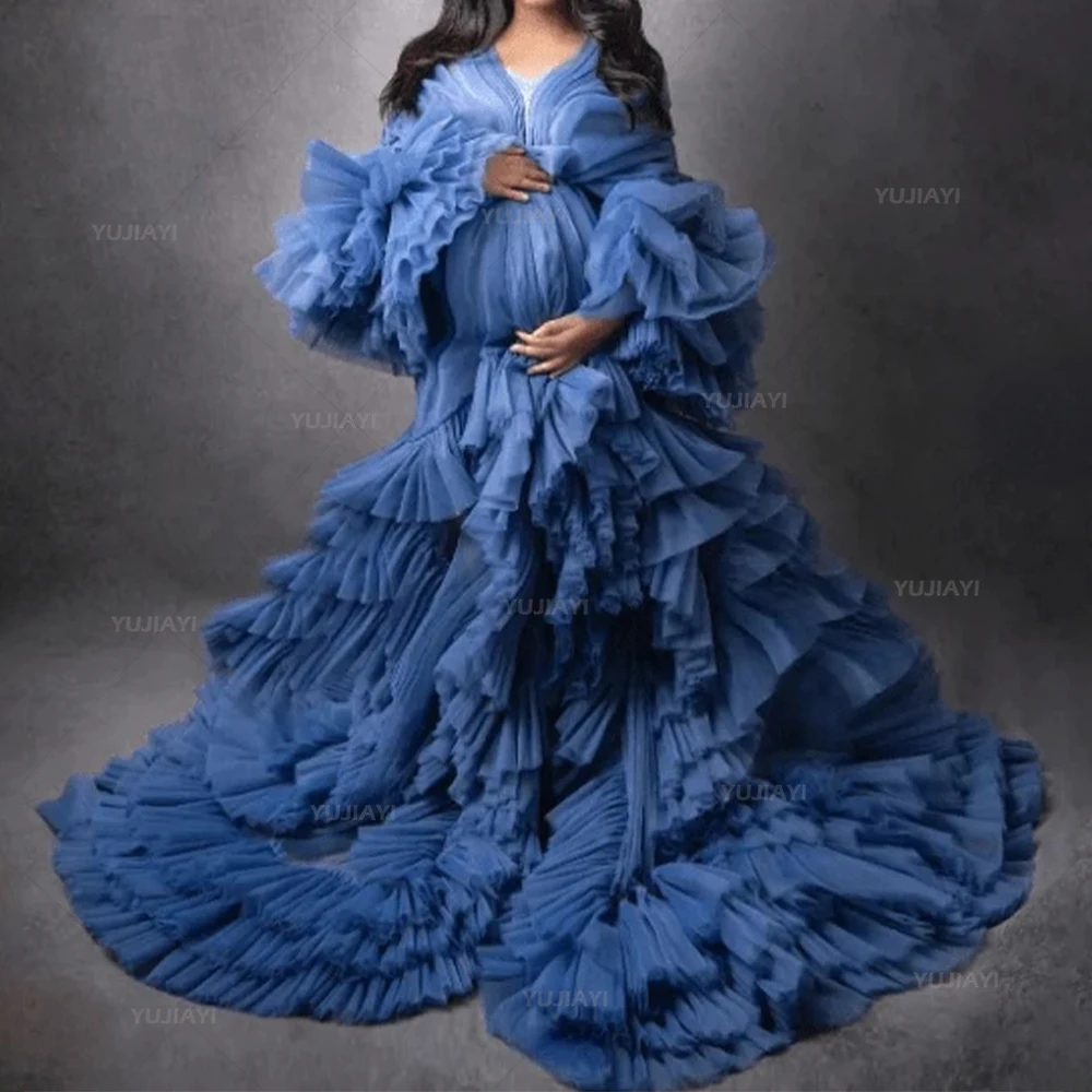 Extra Puffy Tulle Maternity Dresses for Photo Shoot Ruffles Tiered Pregnancy Women Baby Shower Party Gowns Sleepwear Long Robes