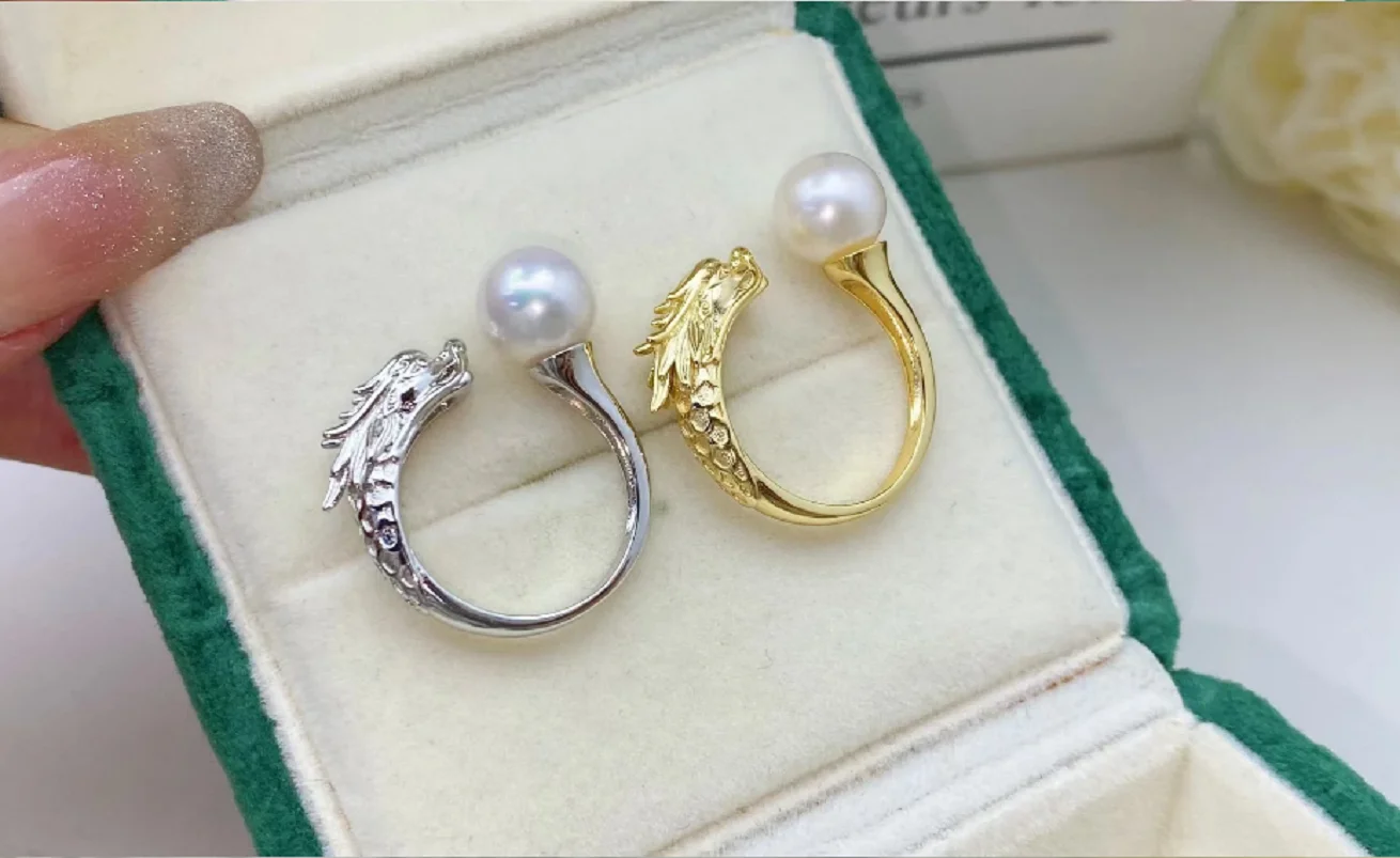 Natural pearl ring, AAA7-8mm, Japan, round, open, 925s.