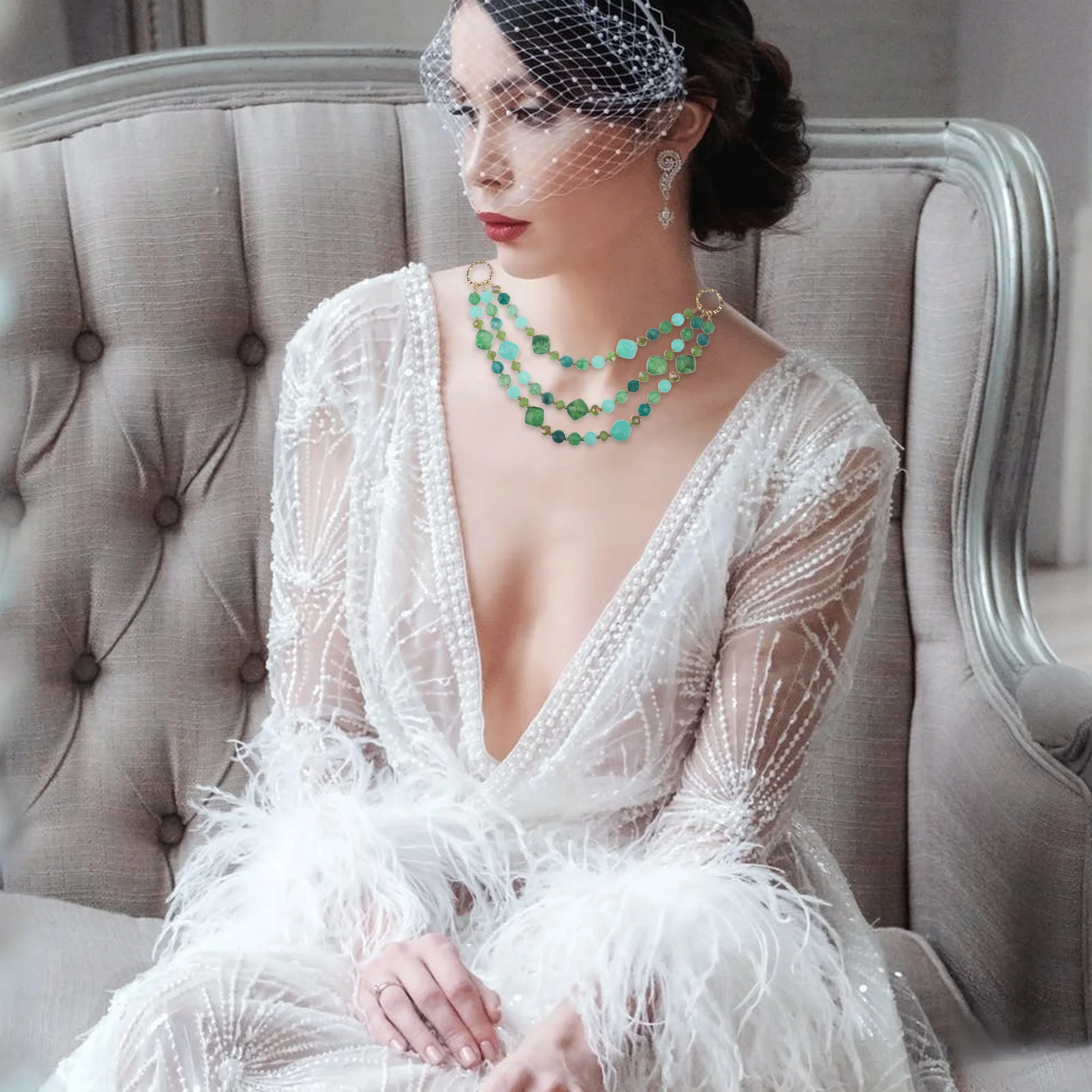 

1Set Multi Layer Necklace Earrings Resin Lightweight Chic Danglers Elegant Women Accessories Perfect for Wedding